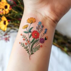 Radiant Wildflower Tattoo Art Set Small Color Floral Tattoo, Stick And Poke Tattoos, Tattoo Sizes, Electric Tattoo, Wildflower Tattoo, Monthly Plan, Badass Tattoos, Dainty Tattoos, Time Tattoos