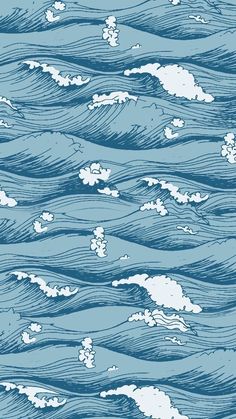 an image of the ocean with clouds and waves in blue tones on a light blue background