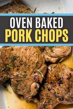 oven baked pork chops on a white plate