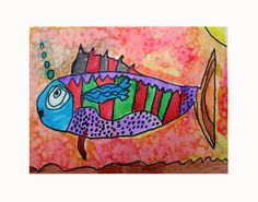 a painting of a fish on a colorful background