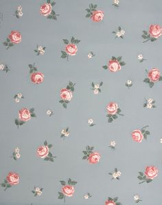 a blue wall with pink and white roses on it