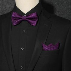 A pre-tied plaid bow tie with shades of purple is just what you need when you are looking to wear a head-turning bow tie! This goes well with a blue or black suit jacket. Silk blend + polyster It is a pre-tied bow tie with a perfect knot already in place. Bow tie Total Length: 22 Inch(56cm). For neck size(Adjustable): 9.8-20 Inches(24-51cm).Handkerchief: 25 * 25 cm. Crafts: jacquard woven bow tie Occasions for business/party/dating/wedding etc. Gifts as thanksgiving/Xmas/valentine's day/birthday etc. Package includes: bow tie & handkerchief & Gift Box Black Suit Purple Bowtie, Black Tux Purple Tie, Black Suit Purple Tie, Black And Purple Suit, Dark Purple Suit, All Black Tux, Color Uva, Purple Quince, Affordable Outfits