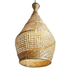 a hanging light made out of woven material