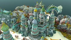 an artistic rendering of a castle in the ocean