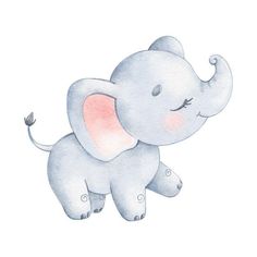 a watercolor drawing of an elephant with pink ears and tusks, standing on its hind legs