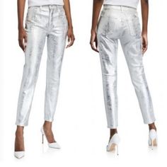 Women’s Grifrnd High Waisted Coated Karolina Jeans Women's Size: 24 Approx Measurement In Inches (Measured Flat): Waist - 12 1/2; Rise - 10; Inseam - 27; Leg Opening - 5 1/4; New With Tags - Only Pocket Tag - No Flaws. Silver Coat, Colored Jeans, Women Jeans, Womens Sizes, High Waisted, Best Deals, Silver, Women Shopping, Color