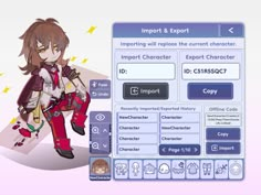 an image of a computer screen with the character's name and description on it