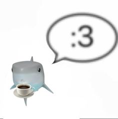 a shark with a cup of coffee in it's mouth and an empty thought bubble