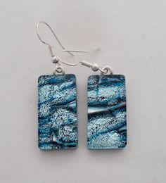 "I fused 1 layers of glass to create this gorgeous earring , . The size is 1 \" by 1/2\" .All my jewelry come in a nice gift box." Elegant Hypoallergenic Glass Earrings, Czech Glass Earrings With French Hook For Gift, Blue French Hook Jewelry As Gift, Nickel-free Rectangular Czech Glass Jewelry, Czech Glass Rectangular Earrings For Gift, Rectangular Czech Glass Earrings For Gifts, Glass Drop Earrings For Gift, Czech Glass Earrings As A Gift, Nickel-free Blue Earrings As Gift For Her