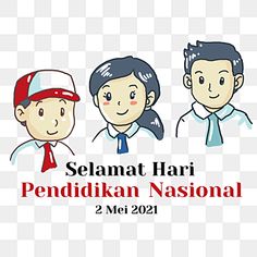 three people wearing hats and ties with the words selamat hari pendikkan national