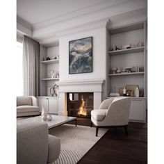 a living room filled with furniture and a fire place