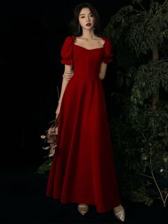 Red Long Dress Casual, Red Dress For Events, Red Formal Dress Short With Sleeves, Dark Red Dress Long Sleeve, Red Dress With Accessories, Dark Red Dress With Sleeves, Red Dresses Long Elegant, Red Silk Dress Long Sleeve, Red Dress Short Formal