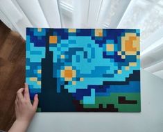 Pixel Canvas Painting, Minecraft Pixel Art Painting, Pixel Starry Night, Pixel Painting Canvases, Pixel Art Painting Canvases, Painting Ideas Minecraft, Minecraft Painting Ideas On Canvas, Minecraft Painting Pixel Art, Van Gogh Pixel Art