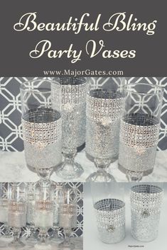 beautiful bling party vases with glitter on them