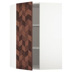 the cabinet door is open to reveal an interesting pattern on it's side panel