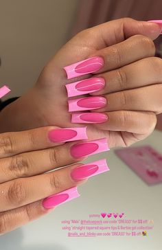 Cute Girly Pink Nails, Pink Nail Designs On Black Women, Long Girly Acrylic Nails Pink, Bright Pink Nails With Design, Pink Base Nails, All Pink Nails, Pink Nails Black Women, Hot Pink And Black Nails Acrylics Long, Xl Long Acrylic Nails Pink