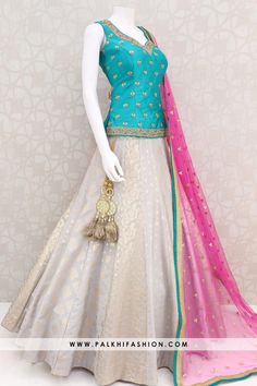 Shop Indian clothing online | Palkhi Fashion - Houston, USA Teal Lehenga, Palkhi Fashion, Lehenga Blouse Designs, Gaun Fashion, Long Gown Dress, Half Saree Designs