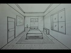 a drawing of a bedroom with a bed and desk