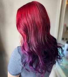 20 Greatest Red Ombre Hair Color Ideas You’ll See This Year Red Hair With Colored Tips, Red Hair Gradient, Dark Red And Purple Hair, Red Gradient Hair