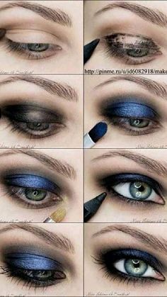 Machiaj Smokey Eyes, Smokey Eyes Tutorial, Blue Eye Makeup Tutorial, Smoky Eye Makeup Tutorial, Makeup Cantik, Blue Smokey Eye, Smokey Eyeliner, Smokey Eye Tutorial, Smink Inspiration