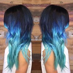 Blue Hair Color Ideas, Blond Ombre, Blue Black Hair, Bright Hair Colors