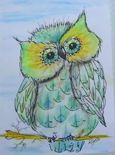 a drawing of an owl sitting on a branch