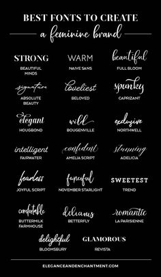 the best fonts to create a feminine brand in black and white, on a dark background