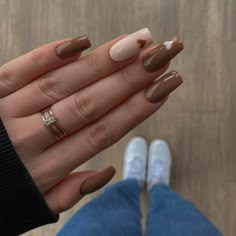 Ongles Beiges, Brown Acrylic Nails, Fall Gel Nails, Fall Acrylic Nails, Acrylic Nails Coffin Short, Neutral Nails