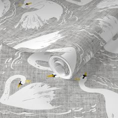 an image of a wallpaper with swans and ducks on the background in grey, white and yellow