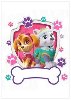 the paw patrol sticker is on display in front of a colorful background with an image of two puppies