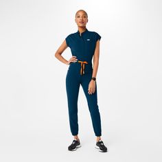 Official FIGS® Scrubs. Ridiculously Soft Scrubs Designed Just For You. Get Free Shipping On Orders $50+! | FIGS Womens Deep Reef Rafaela - Cargo ScrubJumpsuit™ Fig Scrubs, Nursing Scrubs Outfits, Doctor Uniform, Hospital Scrubs, Housekeeping Uniform, Mom Uniform, Fit Board, Cargo Jumpsuit, Nurse Aesthetic