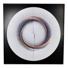 a white plate with multicolored lines in the center on a black frame against a white background