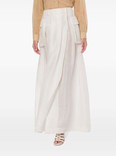 Find ALBERTA FERRETTI High-waist Cargo Skirt on Editorialist. white linen-silk blend pleat detailing high waist belt loops two side cargo pockets maxi Chic Asymmetrical Wrap Skirt With Pockets, Formal Spring Linen Skirt, Formal Linen Skirt For Spring, Elegant Fitted Cargo Skirt For Spring, Fitted Linen Formal Skirt, Fitted Linen Skirt For Formal Occasions, Formal Fitted Linen Skirt, Summer Asymmetrical Skirt With Pleated Waist, Pleated Waist Asymmetrical Skirt For Summer