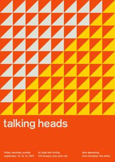 an orange and yellow poster with the words talking heads