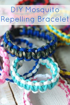 several bracelets with the words make your own reusable mosquito repellet bracelet