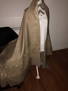 Beige Pakistani Shawl with Golden Border Pakistani Shawl, Brown Shawl, Sun Pattern, Golden Border, Ladies Poncho, Ponchos, Clothing Store, Rv, Shawl