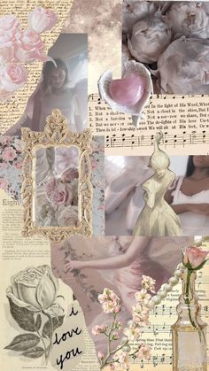 an altered collage with flowers, pictures and words on it's edges is shown