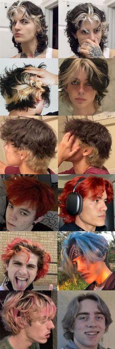 bleached strands, red, blue, blonde Bleach Patterns Hair, Bleached Strands, Short Grunge Hair, Short Hair Tomboy, Pic Collage, Hair Inspiration Short, Punk Hair, Hair Stylies, Alternative Hair