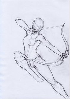 a pencil drawing of a woman holding a bow and arrow