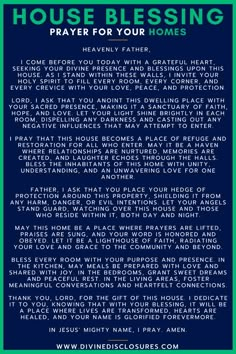 a blue and green poster with the words house blessing prayer for your homes