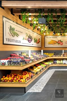 the produce section of a grocery store filled with fresh fruits and vegtables