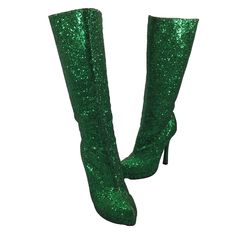 Ellie 7 Emerald Green Glitter 4" Stiletto Heels Knee-High Boots 421-Zara Emerald Green Knee High Boots, Emerald Green Heeled Boots, Green Glitter, Boot Shoes Women, High Boots, Knee High Boots, Emerald Green, Knee High, Stiletto Heels