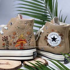 🌿 Love Embroidered Converse 🌿 ❤️ About Our Products: Each pair of shoes from our store is brand new and hand-embroidered to order. Please ensure you select the correct shoe size before checkout. The embroidery is durable and won't fade over time. ✨ Personal Expression: Showcase your unique style with custom embroidery! Contact me to create your own embroidered shoes with a private listing. I'll send you the design for approval before embroidering the shoes. Alternatively, you can design your p Cottage Core Converse, Canvas Shoe Embroidery Ideas, Embroidered Chuck Taylors, Fall Shoes Aesthetic, Diy Shoe Designs, Fall Converse, Shoe Embroidery, Embroidery Converse, Custom Converse Shoes