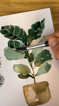 a person is painting a plant with watercolors