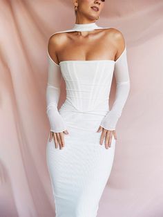 Long Sleeve Bodycon Midi Dress, Corset Midi Dress, Mesh Bodycon Dress, Corset Bustier, Midi Cocktail Dress, Elegant Party, Looks Chic, Bodycon Midi, Long Sleeve Bodycon