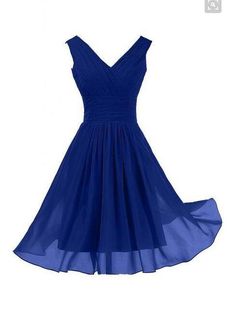 the dress is blue and has a v - neckline, with ruffles on it