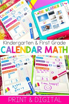 Take your classroom calendar time to the next level with these fun and engaging calendar activities for kindergarten and first grade students. Each of these interactive calendar pages is designed to help your kids practice key math skills. From learning the days of the week to working with numbers your students will love their morning meeting or calendar math time. These free calendar pages will help you seamelssly weave math skills like place value, telling time, money, and number sense. Kindergarten Calendar, Months Calendar, Printable Calendar Pages