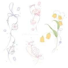 some flowers and plants are drawn in pastel colors