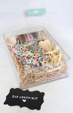 the ice cream kit is packed with sprinkles and other things in it