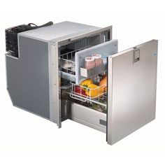 an open dishwasher with food in it and the door opened to reveal its contents